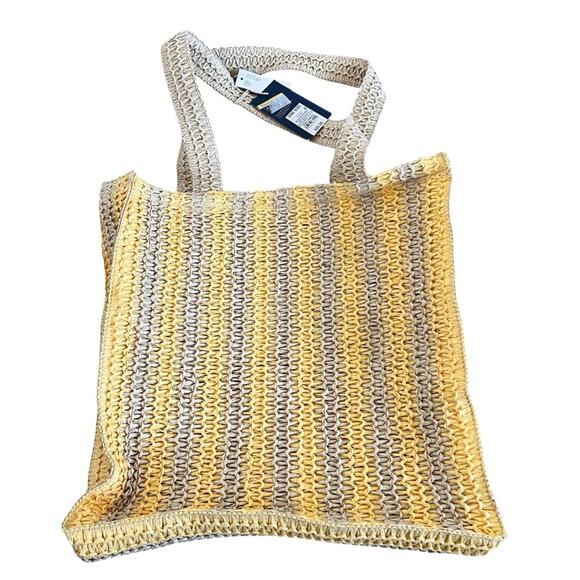 NWT Universal Thread Straw Purse Tote Yellow and Blue - Picture 1 of 9